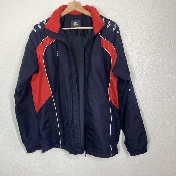 Arena Jacket Womens Medium Navy Red Full Zip Track Warm Up Swim Team 170 - Picture 3 of 16